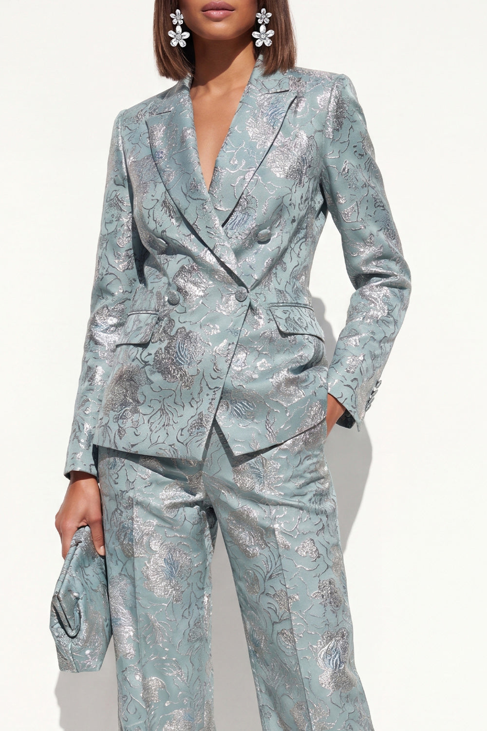 Floral 2 Piece Dusty Rose Peak Lapel Double Breasted Prom Suits with Pockets