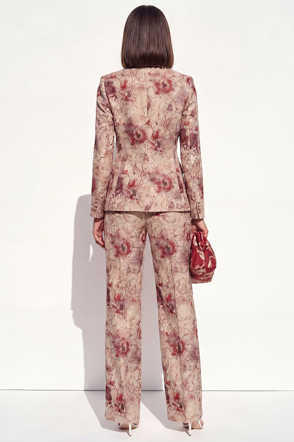 Floral 2 Piece Dusty Rose Peak Lapel Double Breasted Prom Suits with Pockets