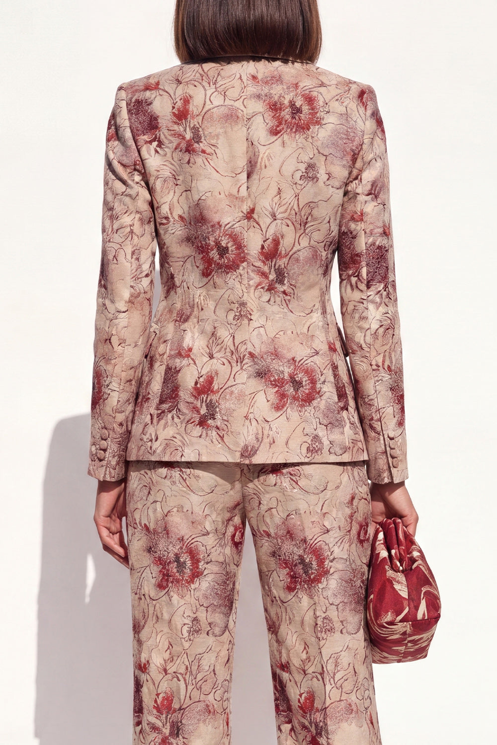 Floral 2 Piece Dusty Rose Peak Lapel Double Breasted Prom Suits with Pockets