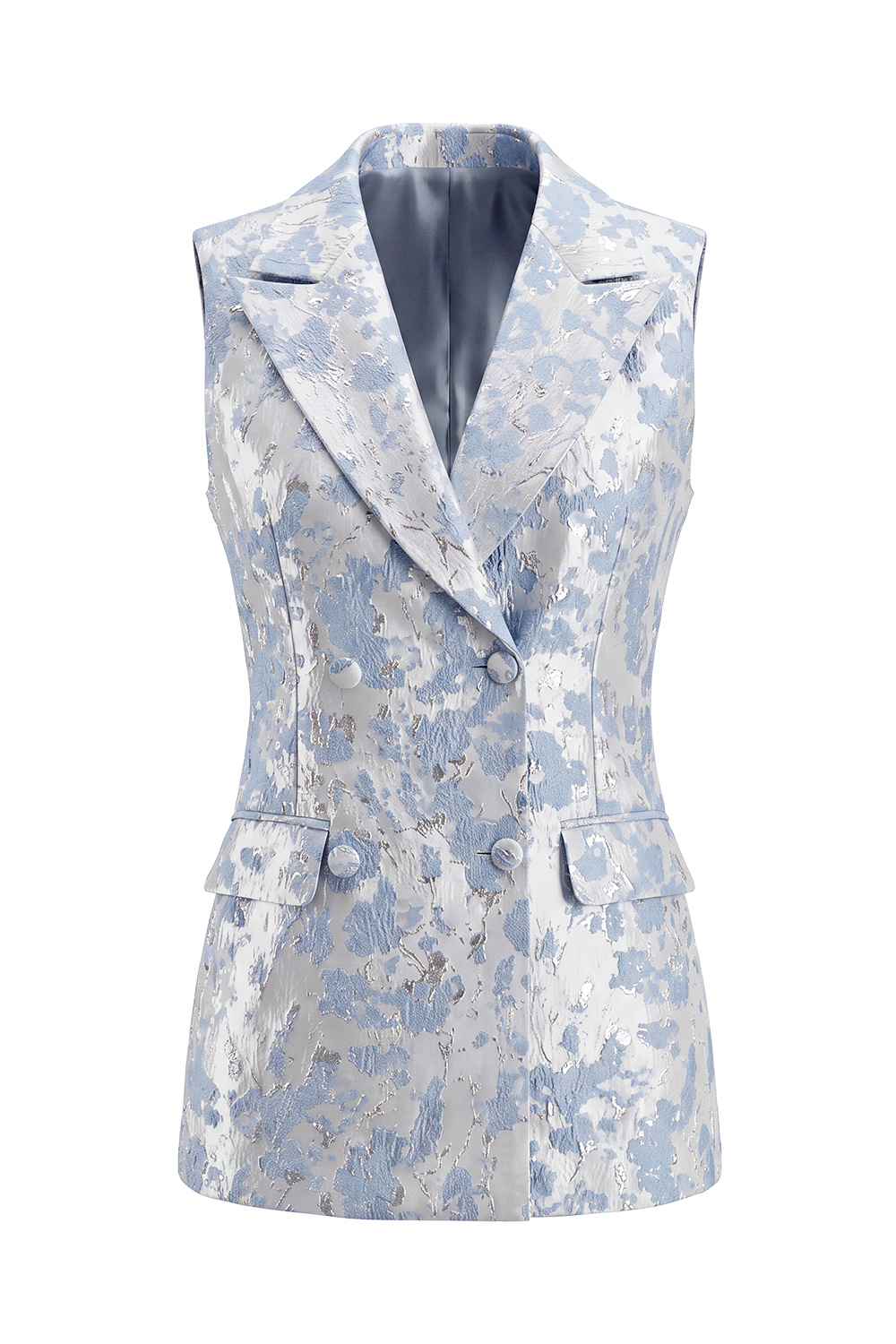 2 Piece Peacock Blue Peak Lapel Double Breasted Floral Prom Suits
