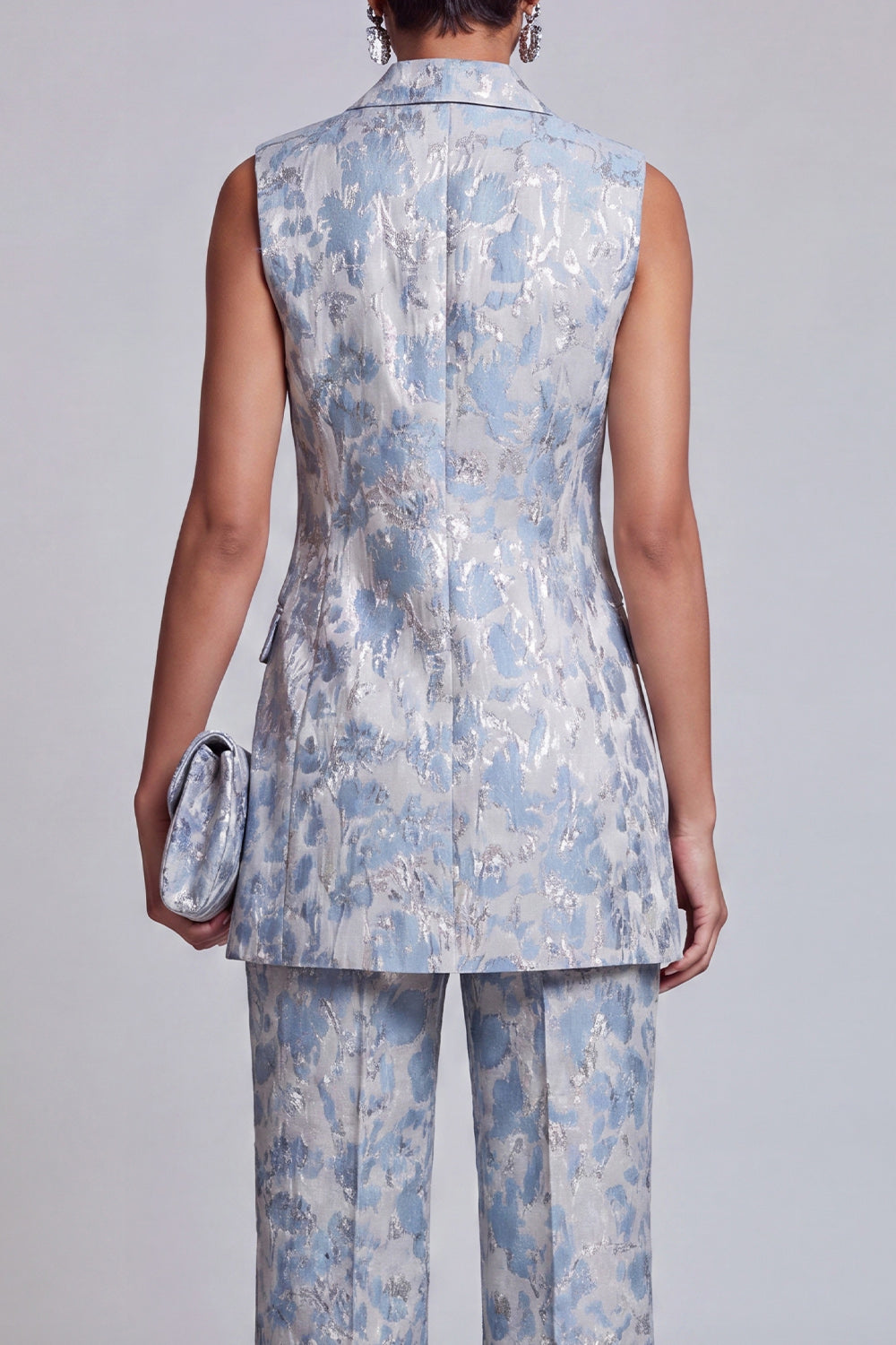 2 Piece Peacock Blue Peak Lapel Double Breasted Floral Prom Suits