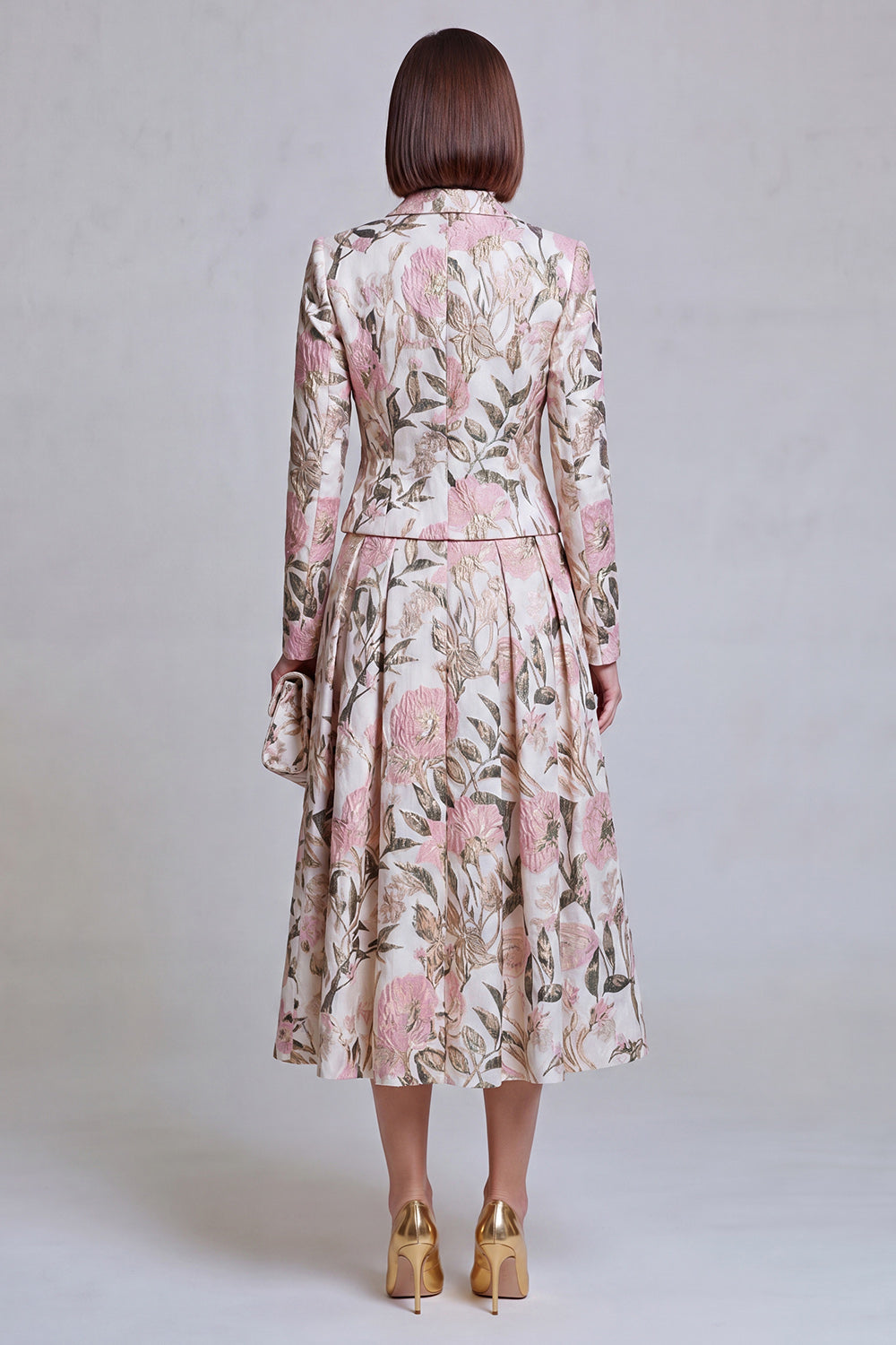 Floral Ivory Pink Peak Lapel Double Breasted Prom Suits with Pockets