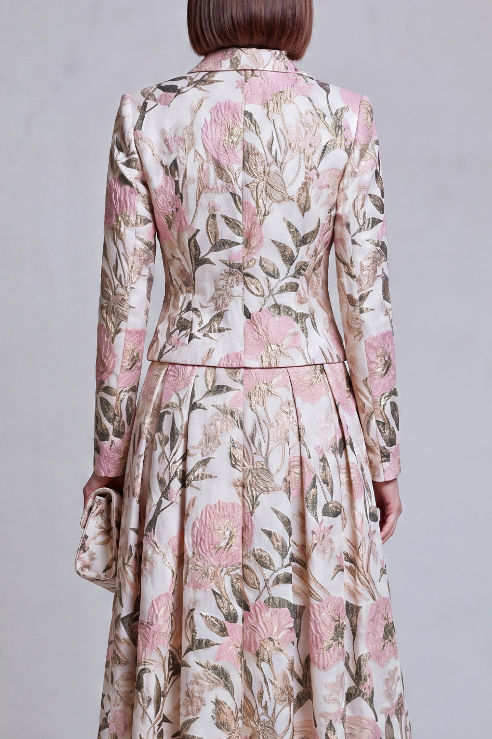 Floral Ivory Pink Peak Lapel Double Breasted Prom Suits with Pockets