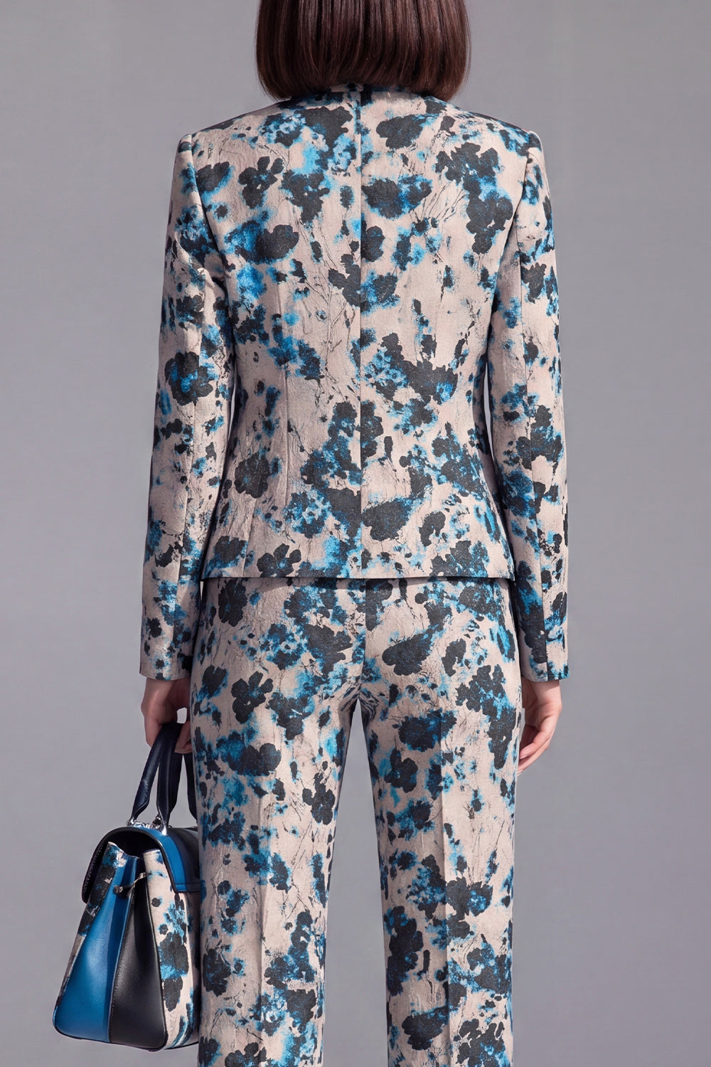 2 Piece Dusty Blue Floral Lapel Prom Suits with Sleeves