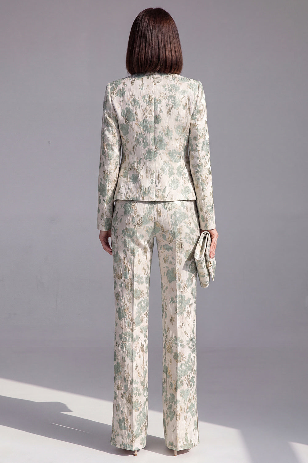 2 Piece Dusty Blue Floral Lapel Prom Suits with Sleeves