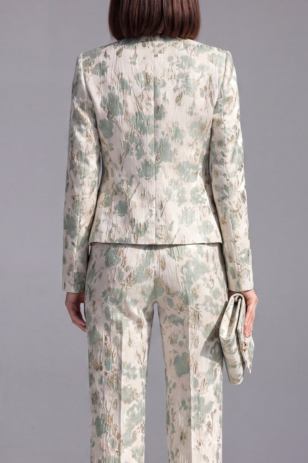 2 Piece Dusty Blue Floral Lapel Prom Suits with Sleeves