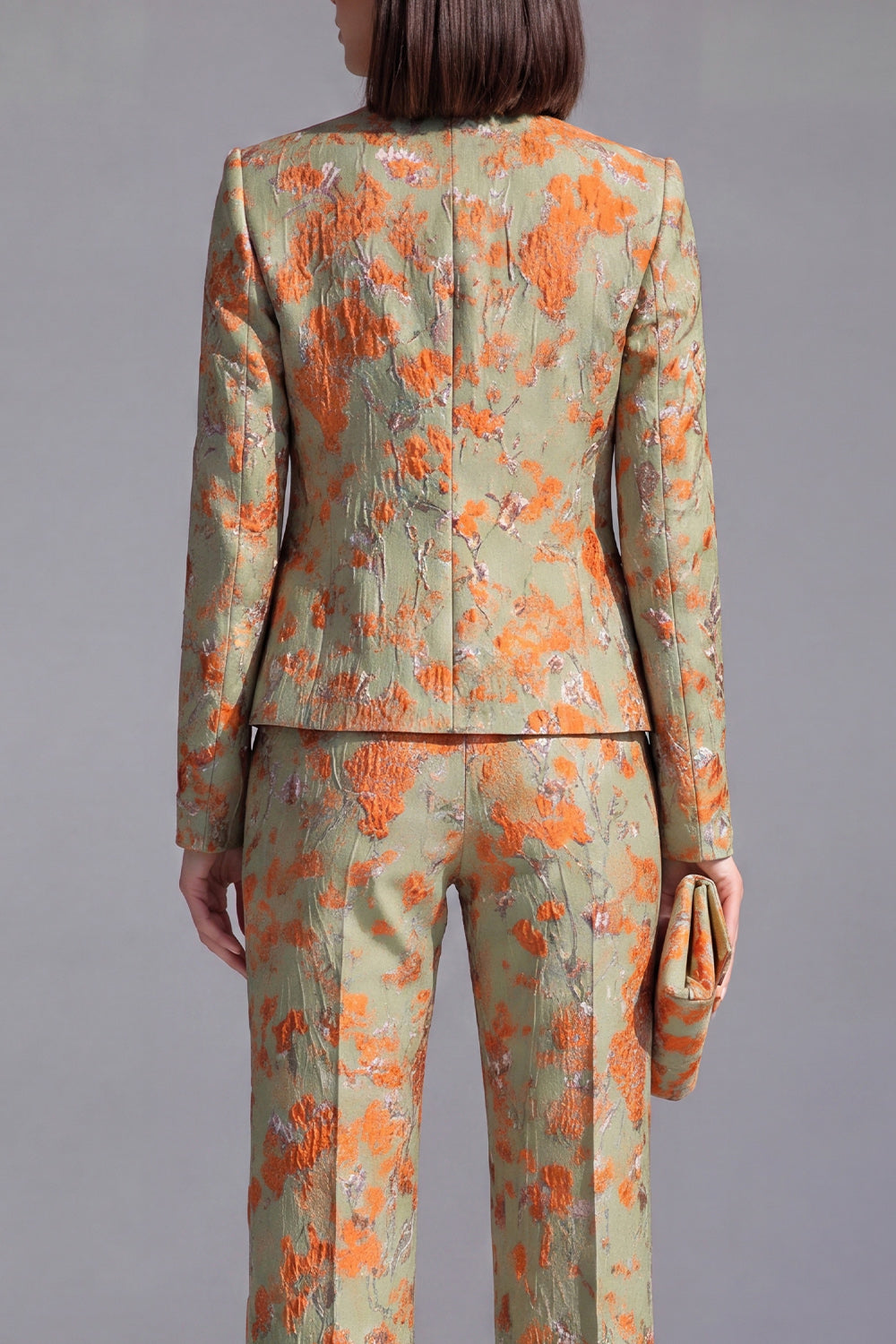 2 Piece Dusty Blue Floral Lapel Prom Suits with Sleeves