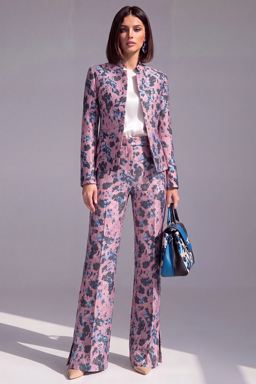 2 Piece Dusty Blue Floral Lapel Prom Suits