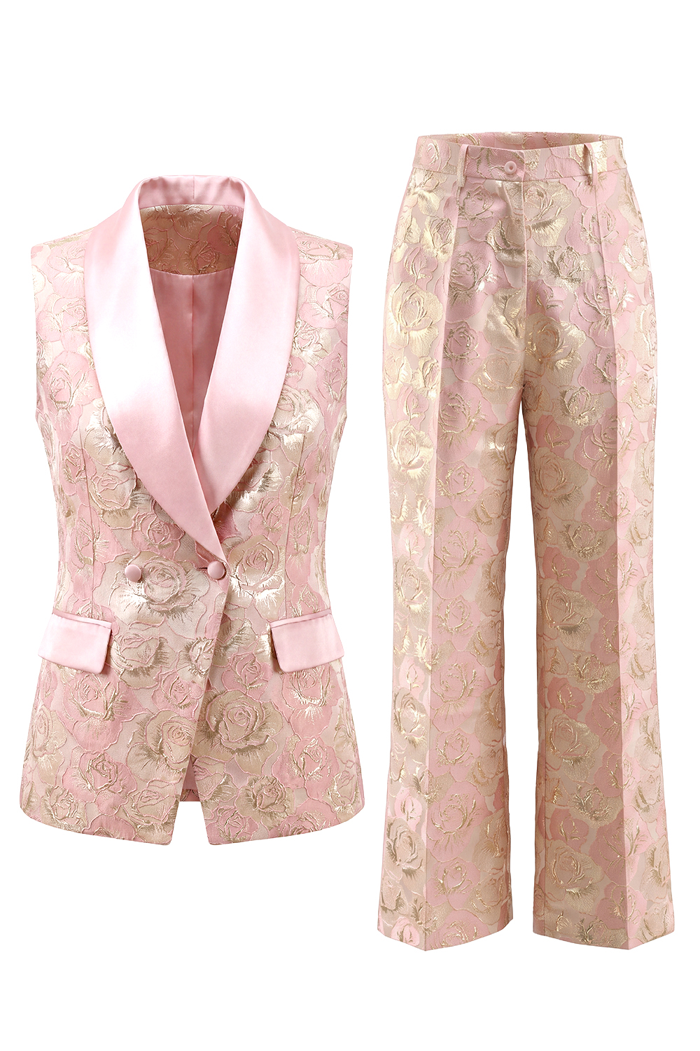 Floral 2 Piece Black Shawl Lapel Double Breasted Prom Suits with Pockets