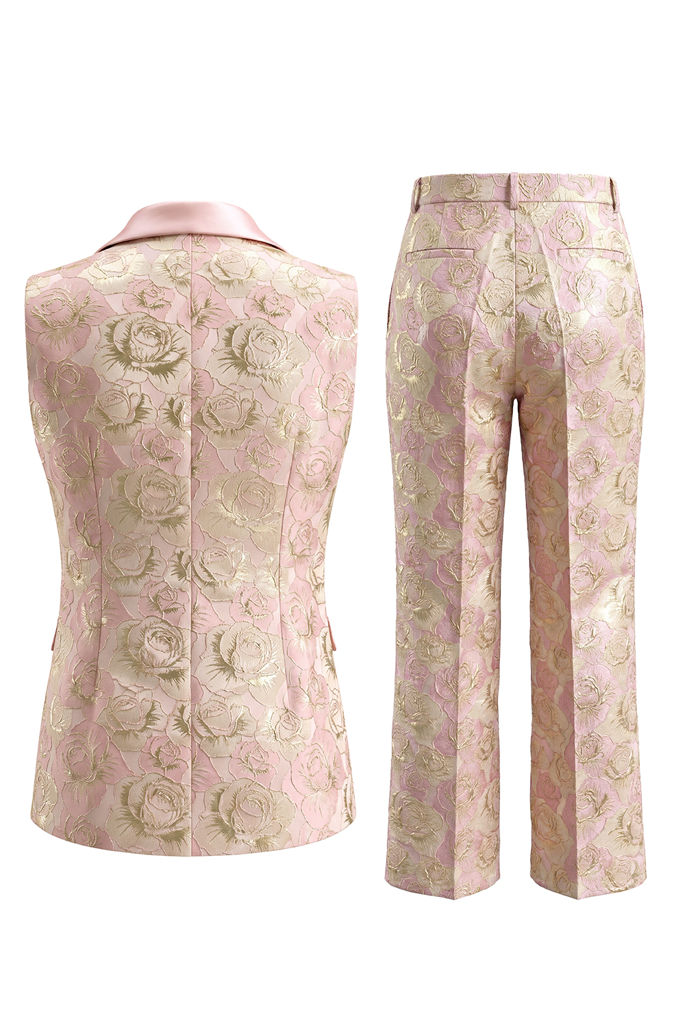 Floral 2 Piece Black Shawl Lapel Double Breasted Prom Suits with Pockets