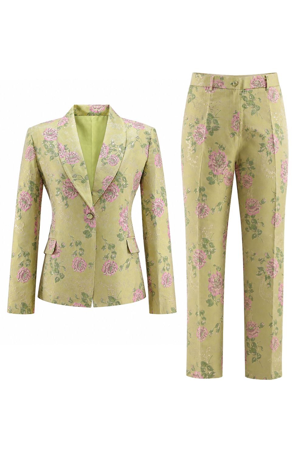 Sage Green Floral Shawl Lapel 2 Piece One Button Prom Suits