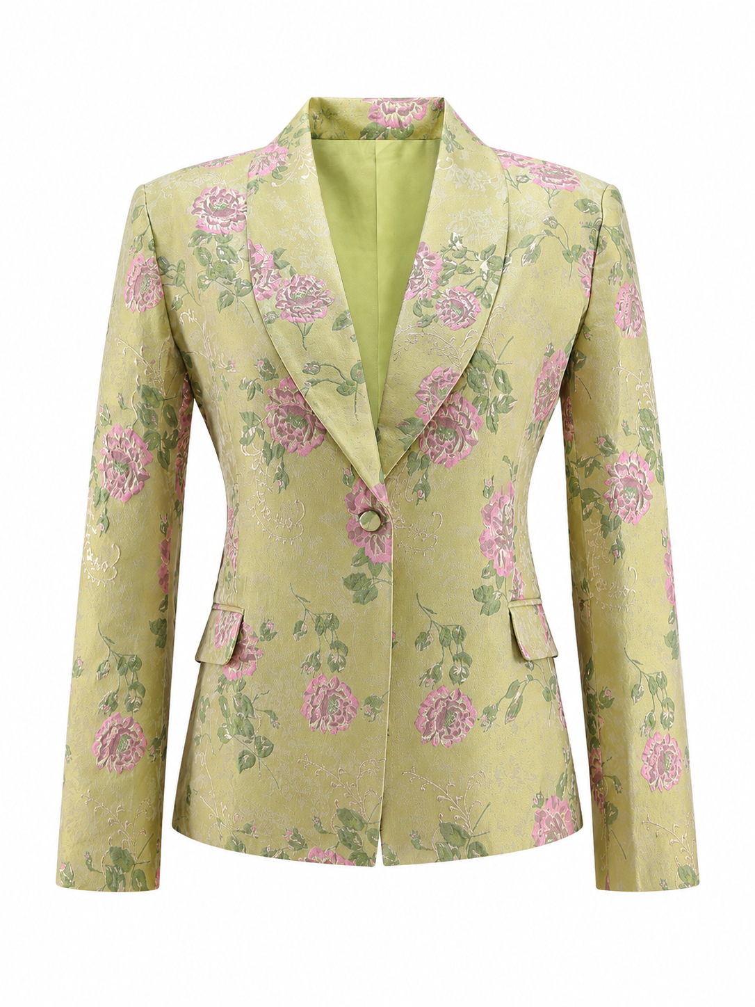Sage Green Floral Shawl Lapel 2 Piece One Button Prom Suits
