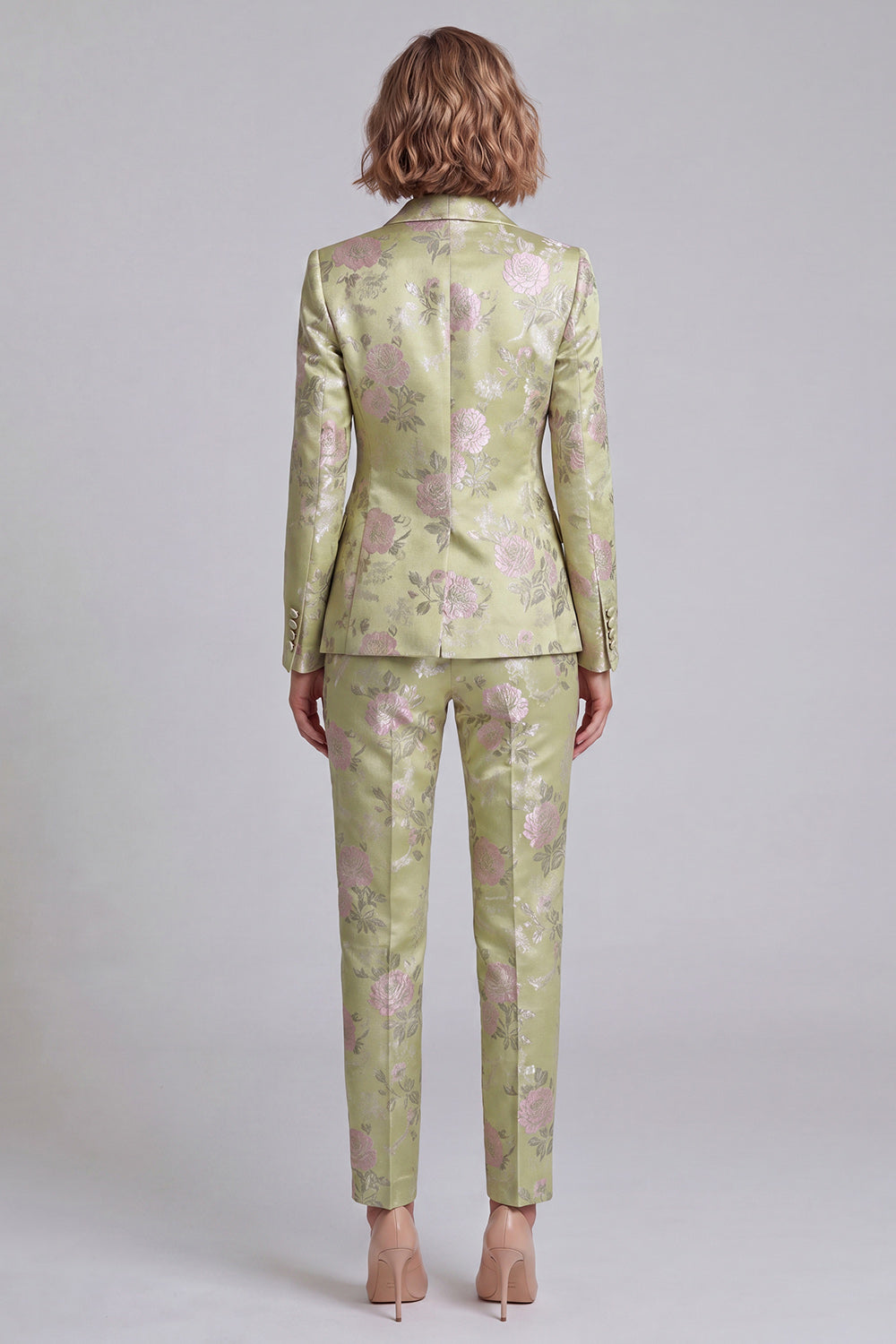 Sage Green Floral Shawl Lapel 2 Piece One Button Prom Suits