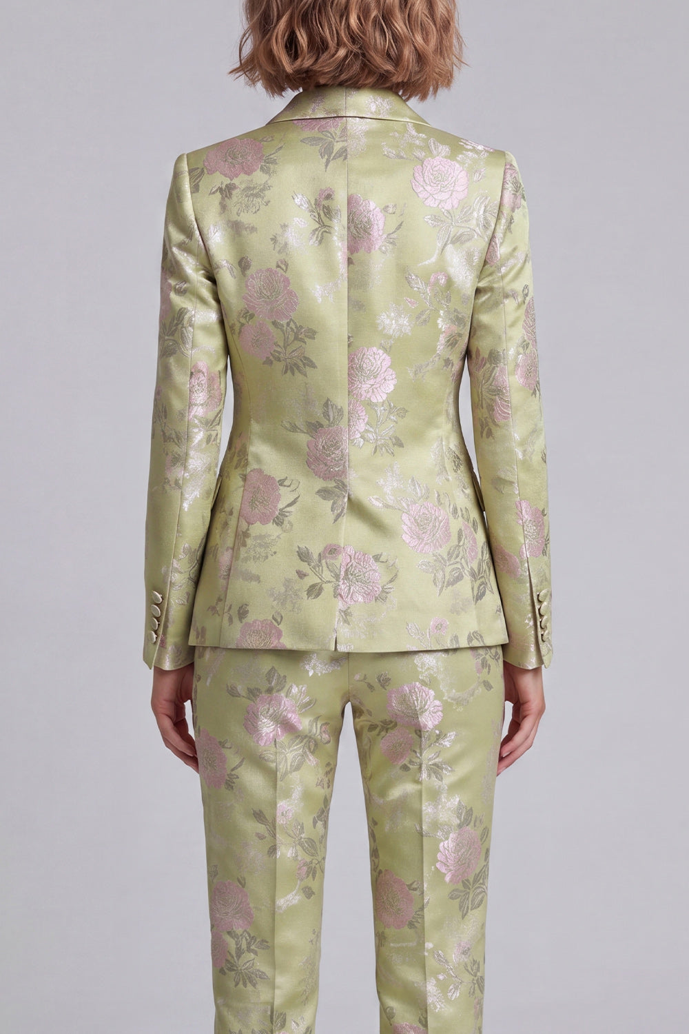 Sage Green Floral Shawl Lapel 2 Piece One Button Prom Suits