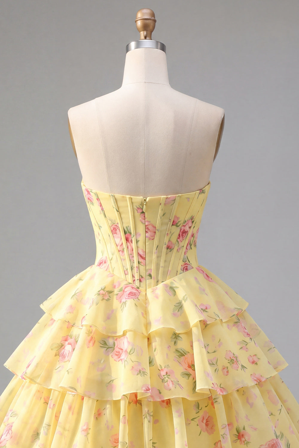 Pink Corset A Line Floral Fringed Strapless Short Homecoming Dress with Ruffles