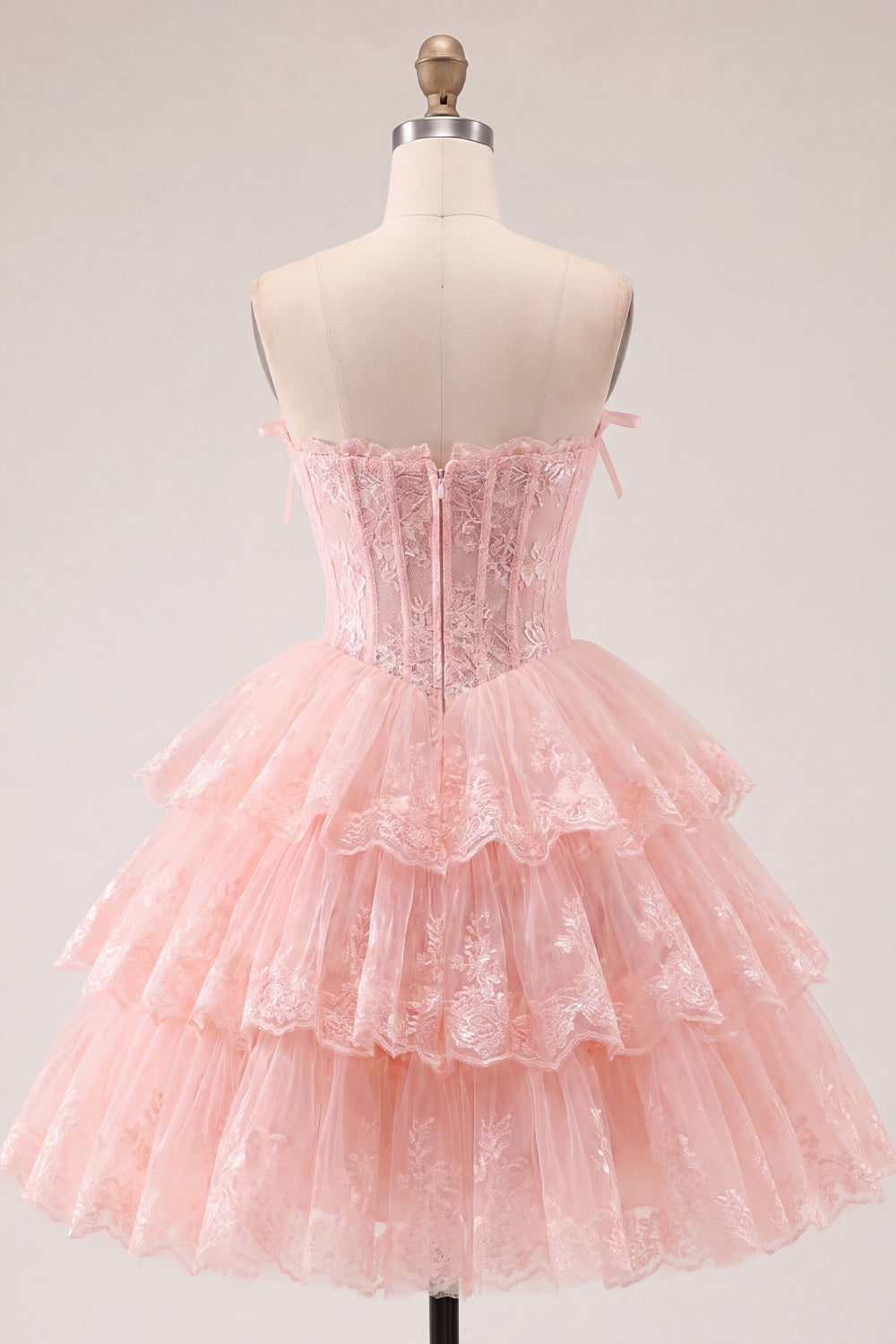 A Line Floral Lilac Corset Ruffled Strapless Short Homecoming Dress