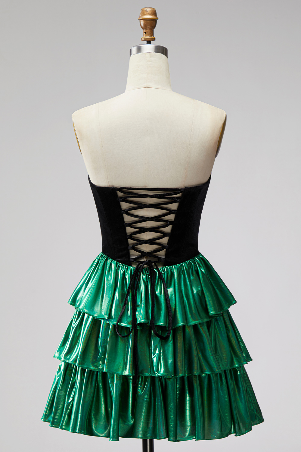 Black Green Ruffled Metallic Tiered A-Line Short Homecoming Dress