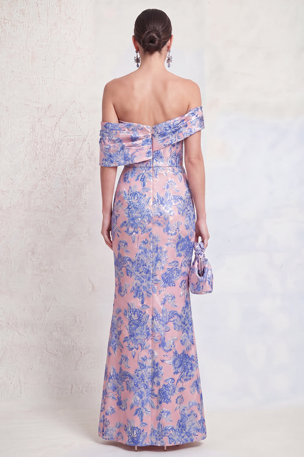 Floral Pink Blue Mermaid Long Beach Wedding Guest Dress