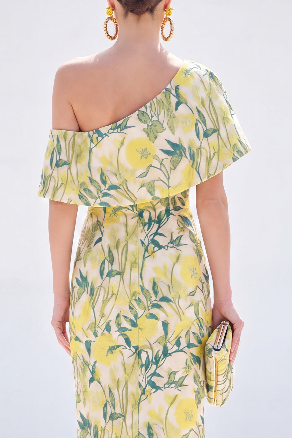 Grey Blue Floral One Shoulder Mermaid Long Wedding Guest Dress