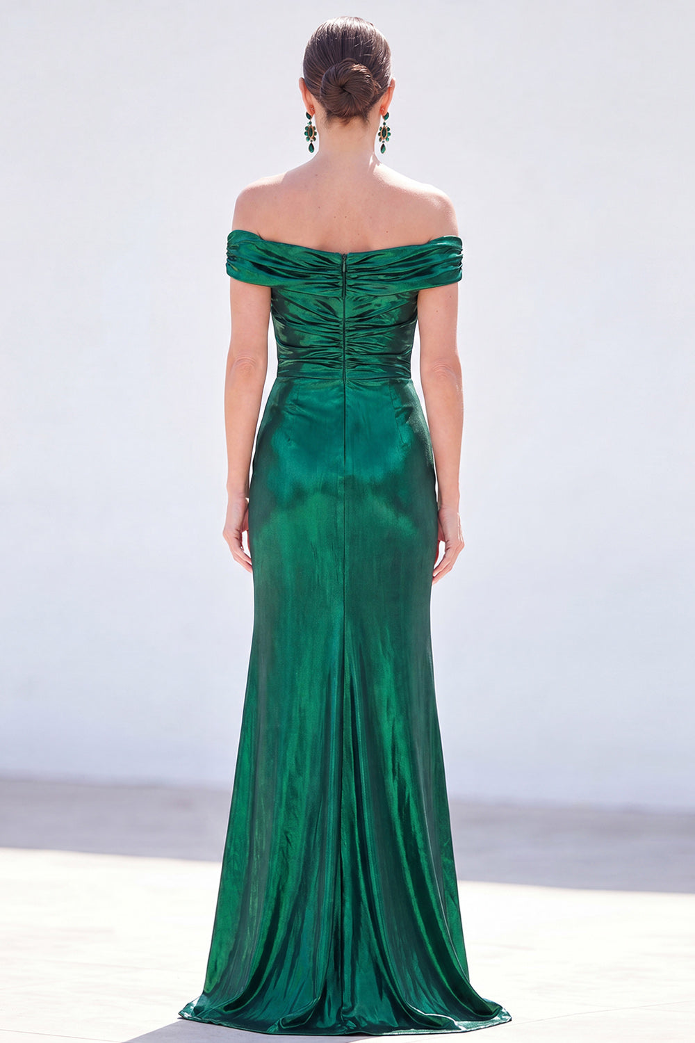 Royal Blue Metallic Mermaid Ruched Long Wedding Guest Dress with Slit