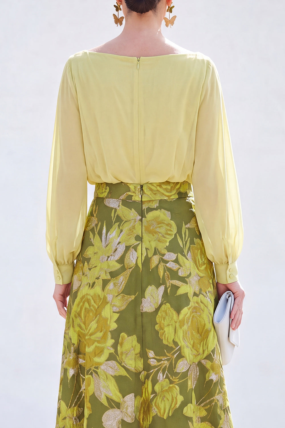 Boat Neck Dark Purple Floral A Line Long Wedding Guest Dress with Sleeves