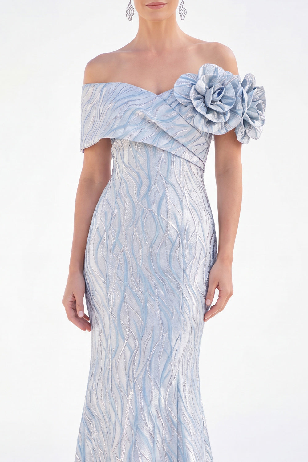 Off The Shoulder Pink Mermaid Long Wedding Guest Dress with 3D Flowers