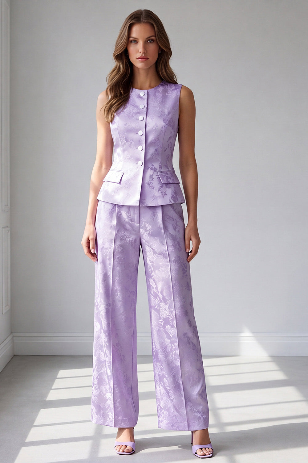 2 Piece Lilac Single Breasted Round Neck Business Suits