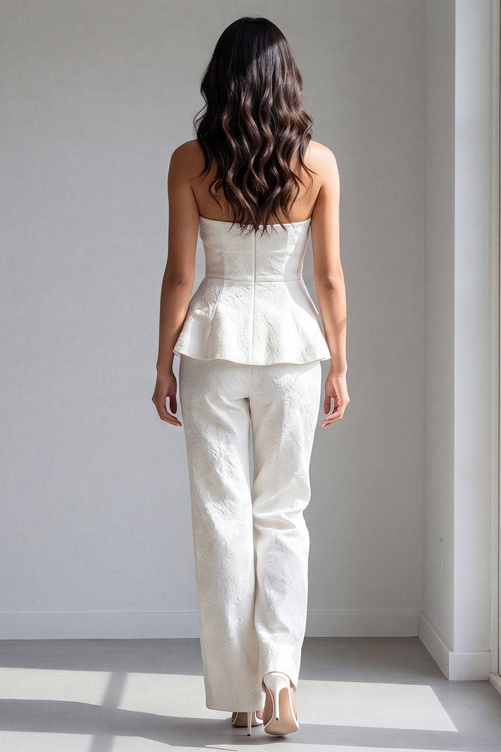 2 Piece Ivory Strapless Double Breasted Business Suits