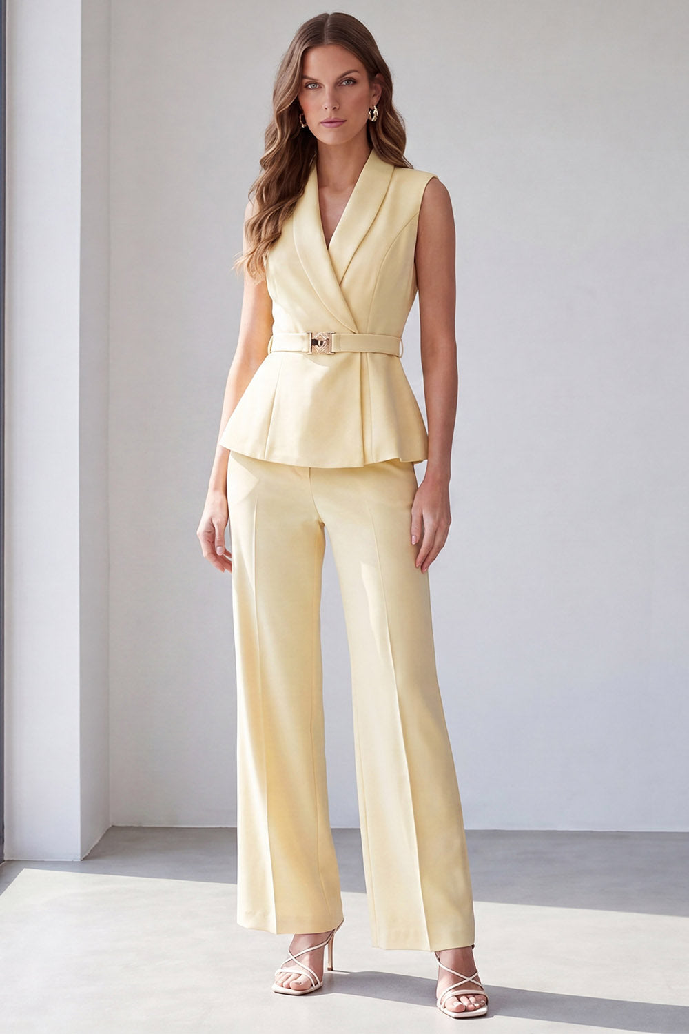 2 Piece Pink Shawl Lapel Business Suits with Belt