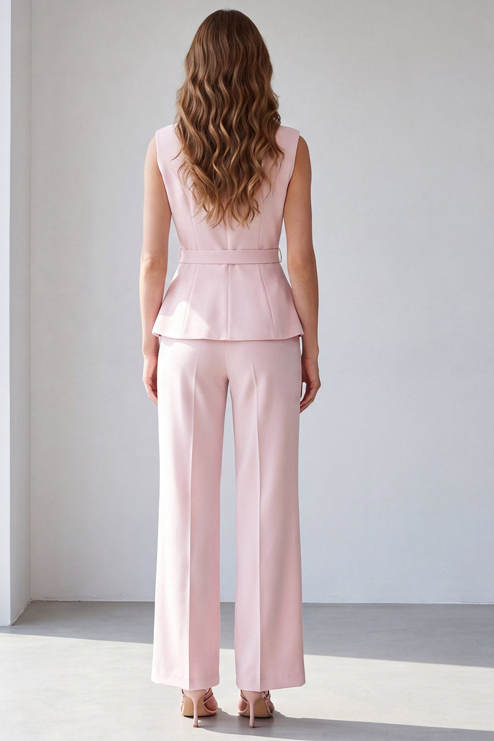 2 Piece Pink Shawl Lapel Business Suits with Belt