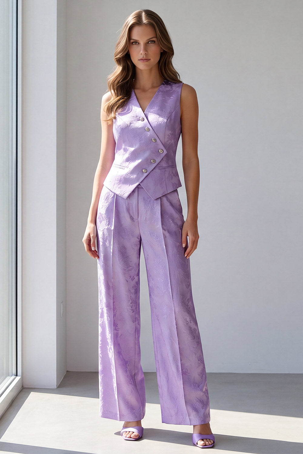Lilac 2 Piece Single Breasted V-Neck Business Suits