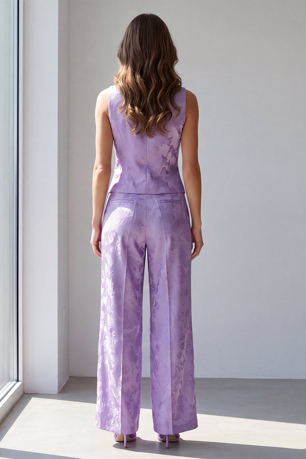 Lilac 2 Piece Single Breasted V-Neck Business Suits