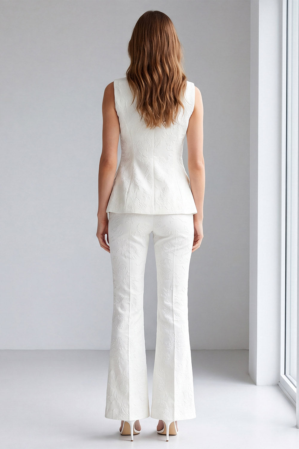 Ivory 2 Piece Double Breasted V-Neck Business Suits