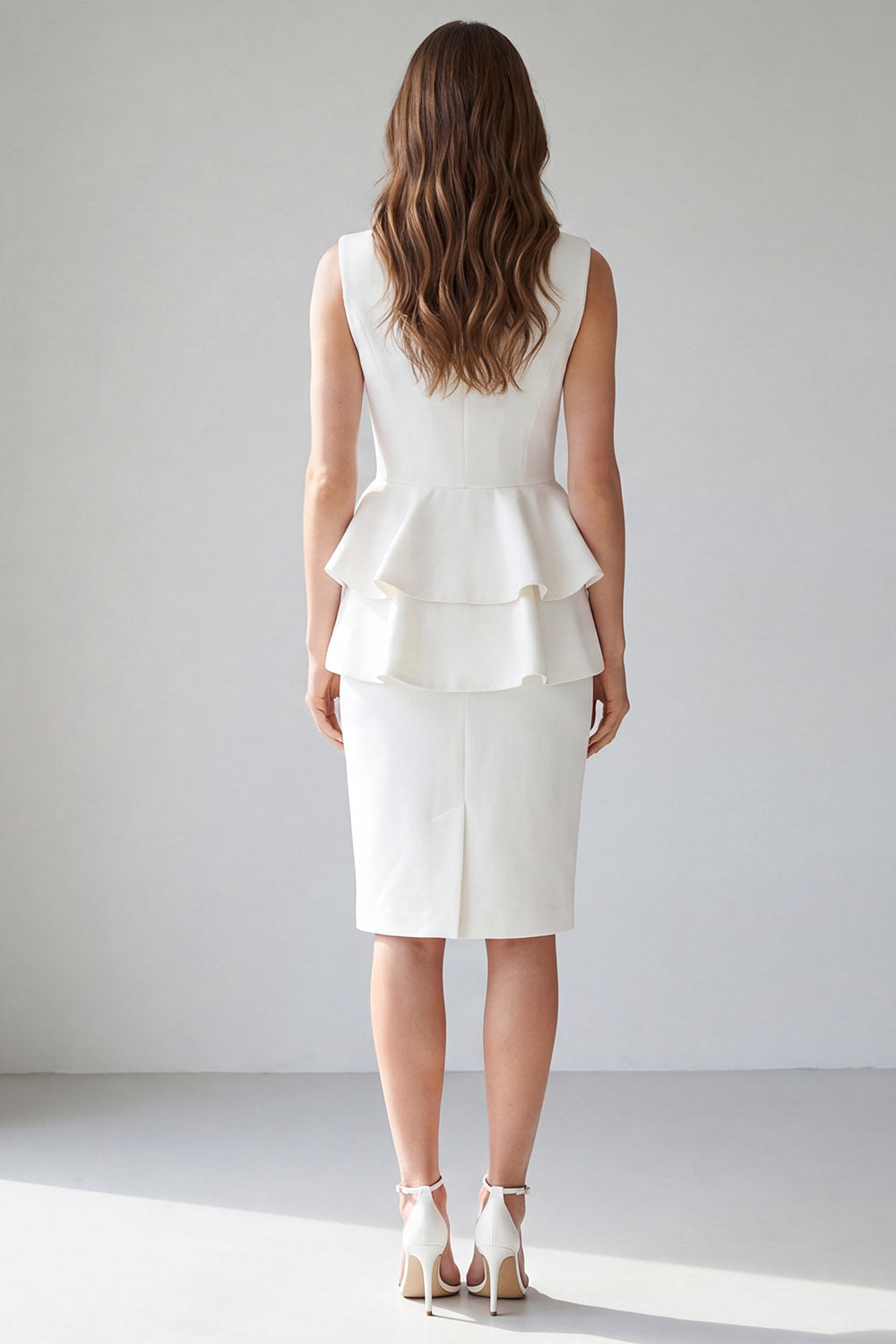 Ivory Midi 2 Piece V Neck Double Breasted Business Suits