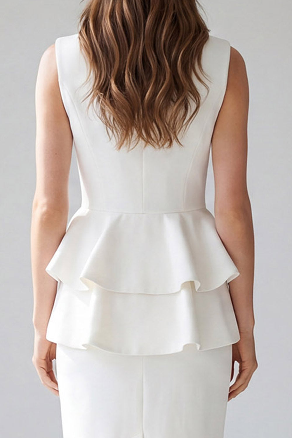 Ivory Midi 2 Piece V Neck Double Breasted Business Suits