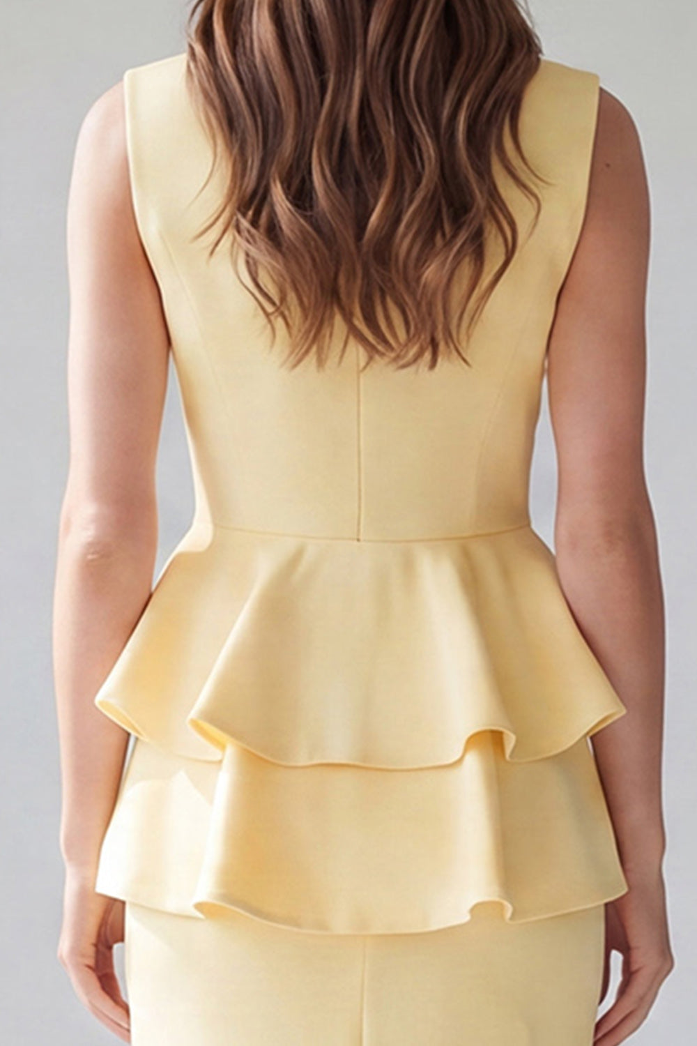 Ivory Midi 2 Piece V Neck Double Breasted Business Suits