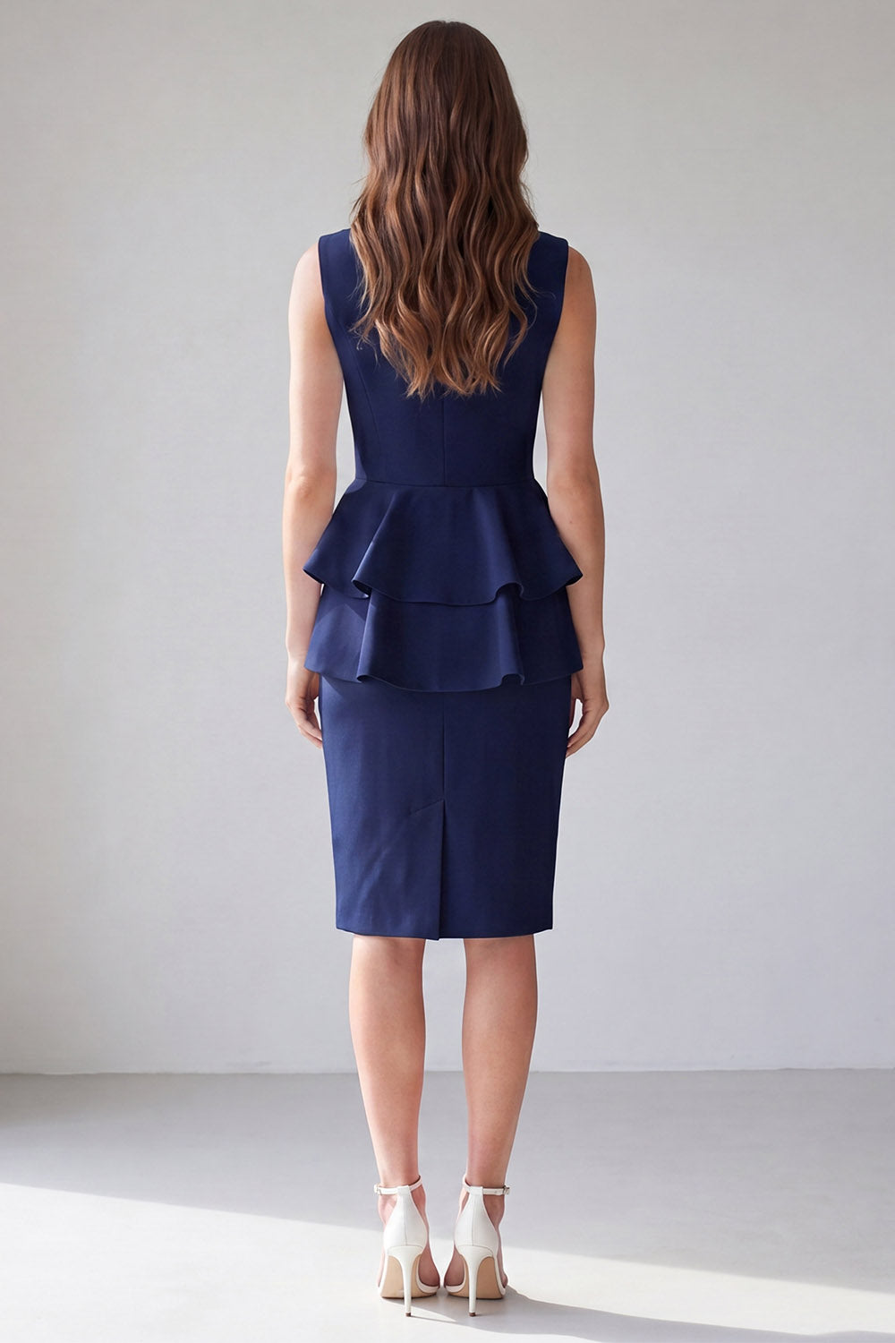 Ivory Midi 2 Piece V Neck Double Breasted Business Suits