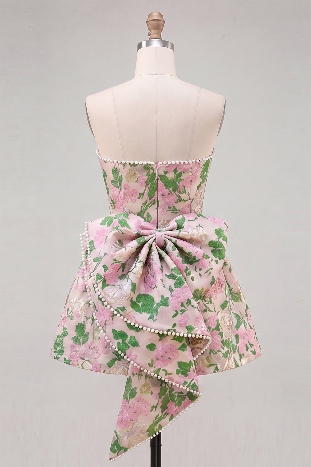 Blue Flower Jacquard A-Line Short Homecoming Dress with Bow