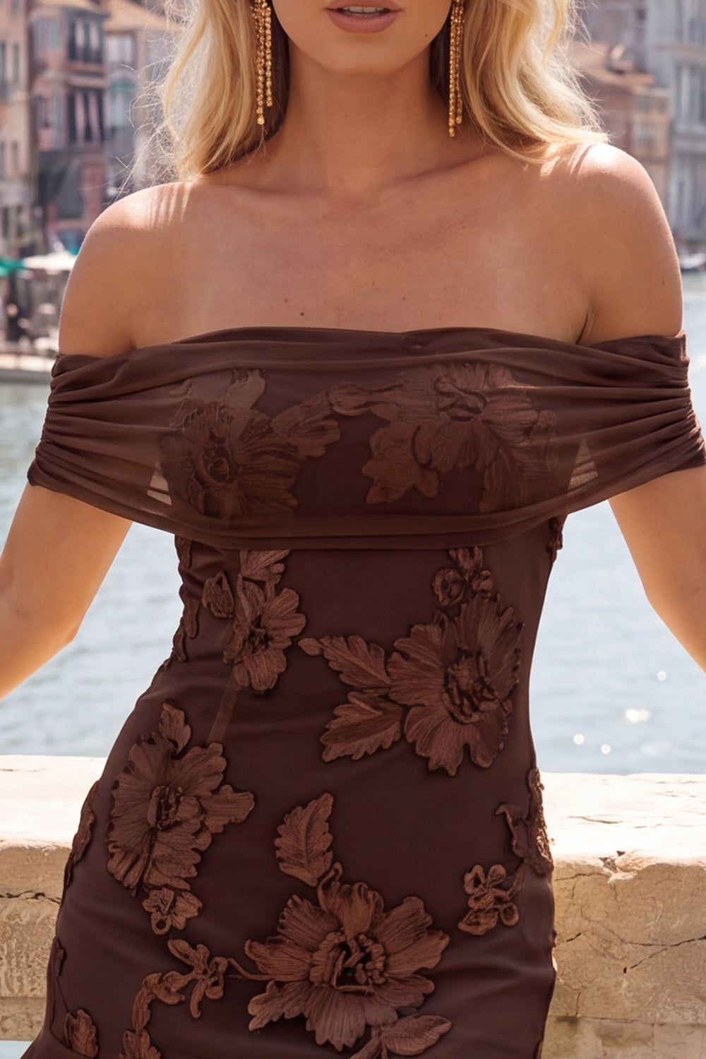 Floral Coffee Ruffled Tight Short Homecoming Dress with Sash