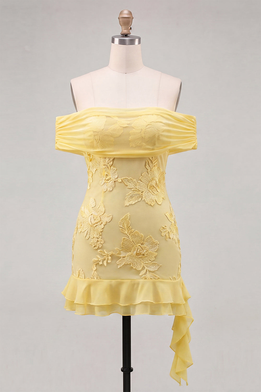 Floral Coffee Ruffled Tight Short Homecoming Dress with Sash