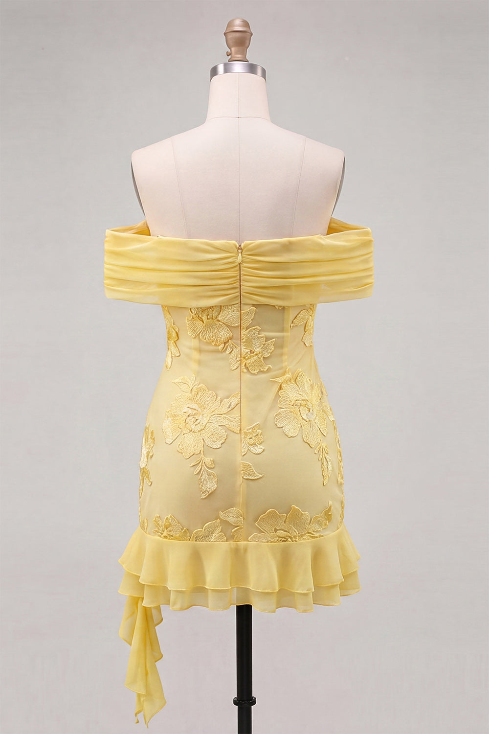 Floral Coffee Ruffled Tight Short Homecoming Dress with Sash