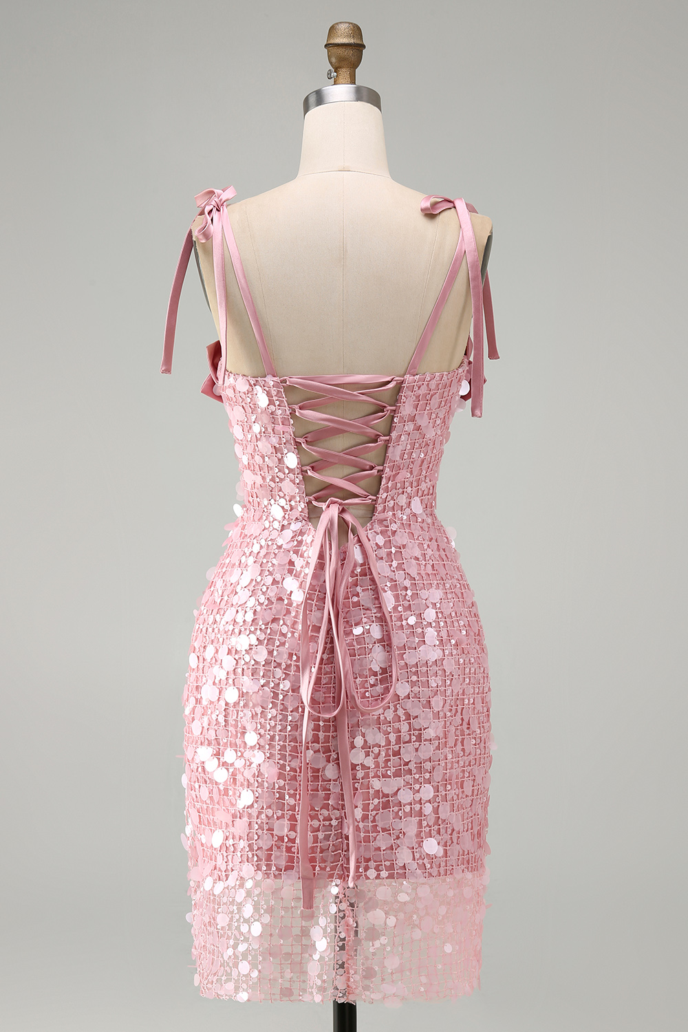 Sparkly Pink Sequin Corset Tight Short Homecoming Dress with Bows