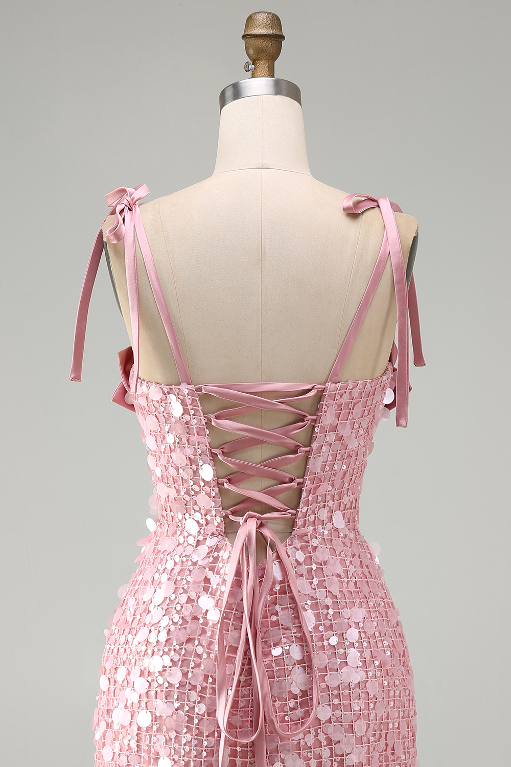 Sparkly Pink Sequin Corset Tight Short Homecoming Dress with Bows