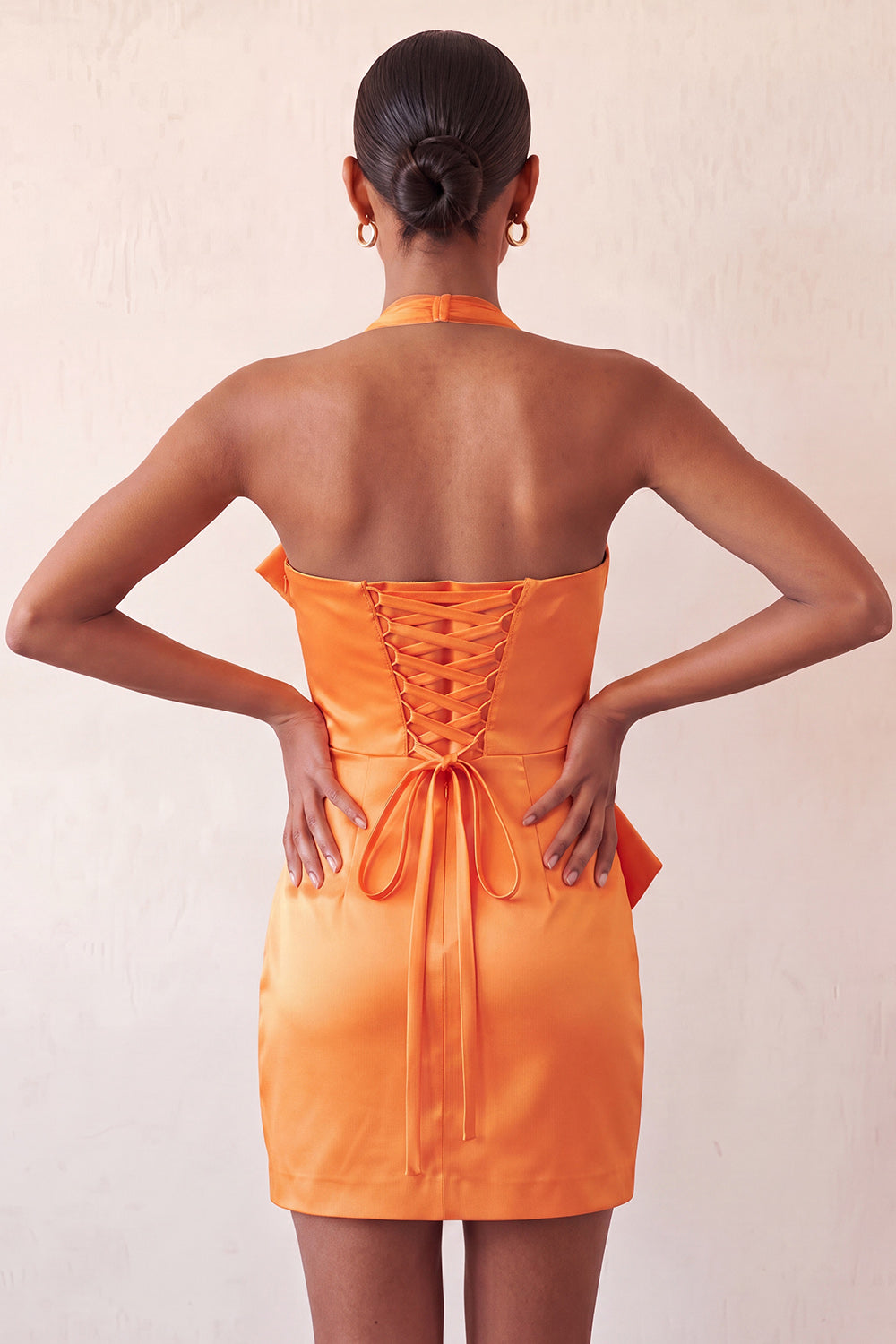 Orange Satin Ruched Tight Short Homecoming Dress with Bow