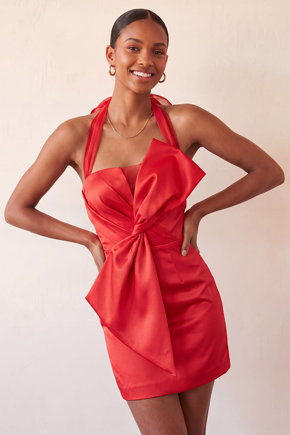 Orange Satin Ruched Tight Short Homecoming Dress with Bow