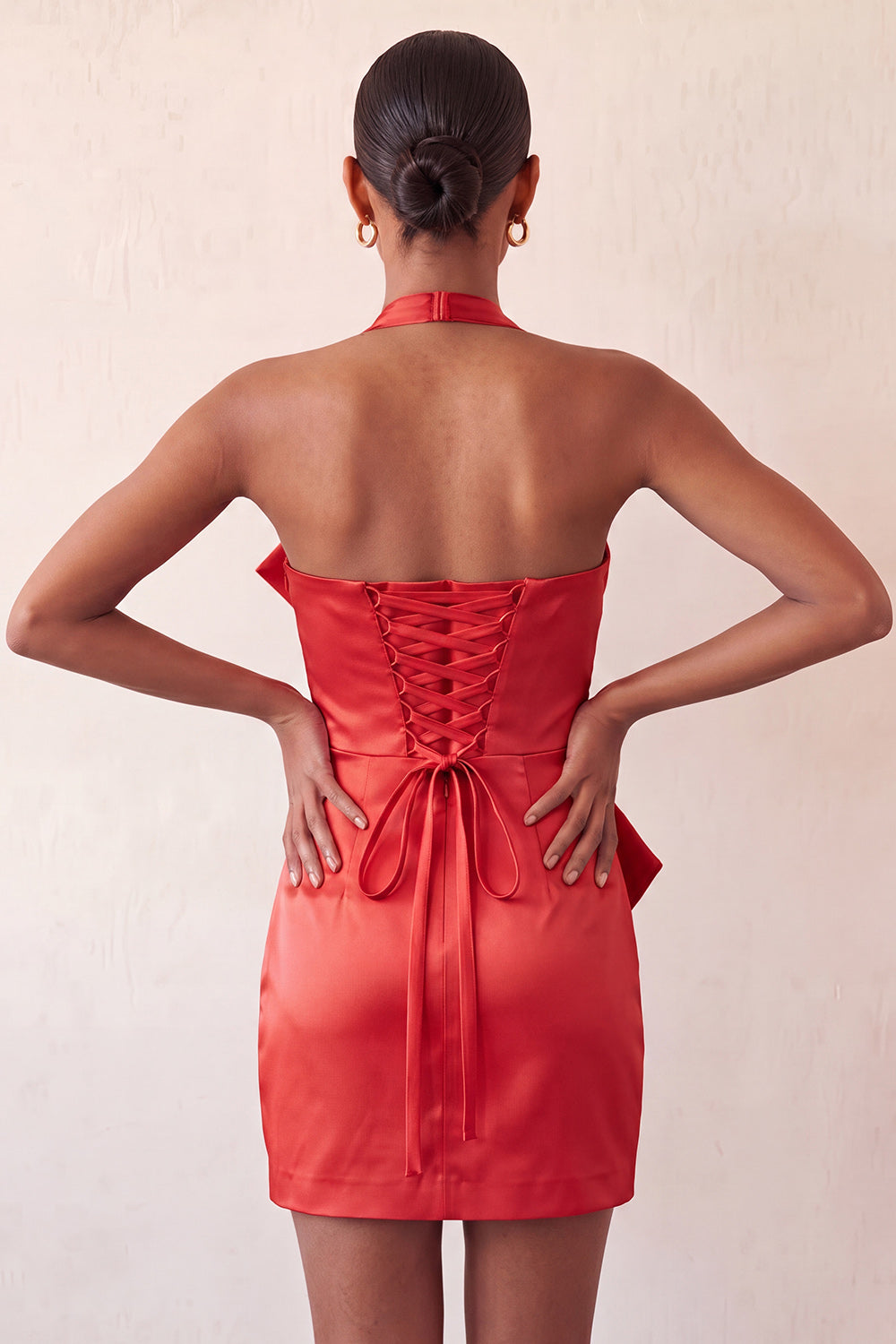 Orange Satin Ruched Tight Short Homecoming Dress with Bow
