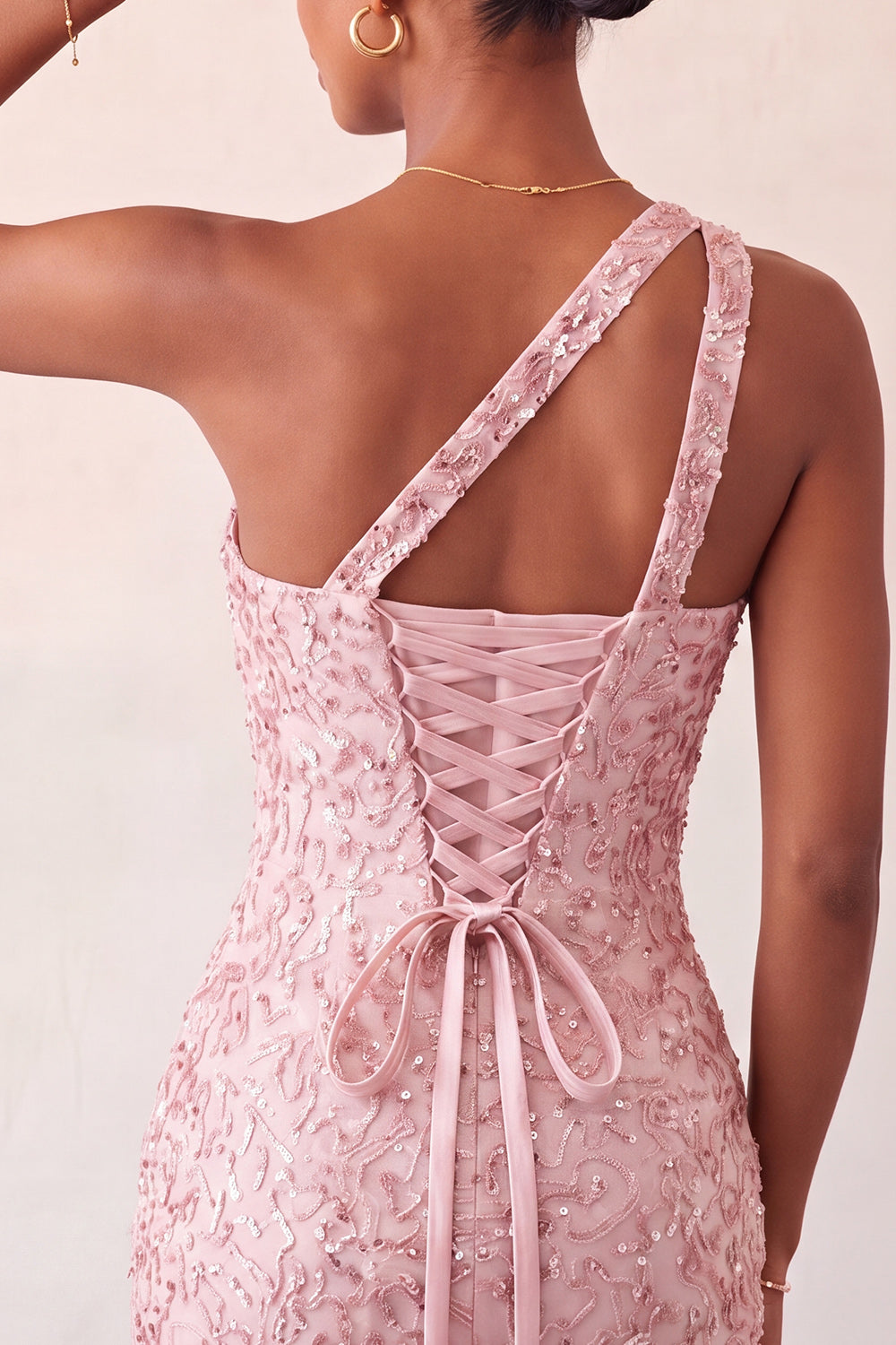 Sparkly Blush Sequin One Shoulder Short Tight Homcoming Dress