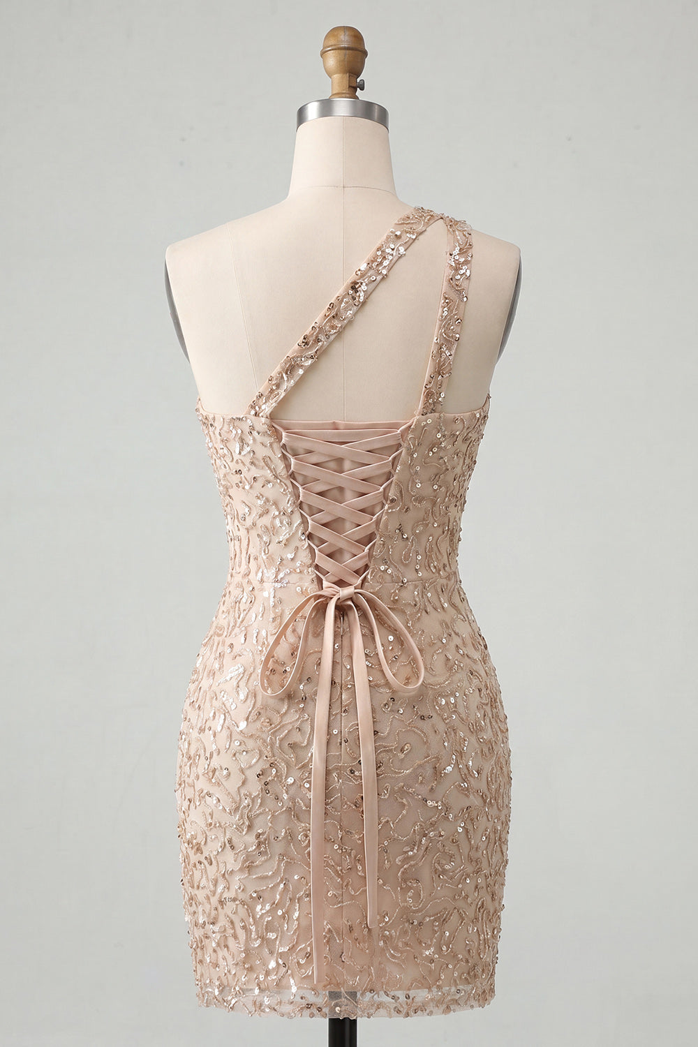 Sparkly Blush Sequin One Shoulder Short Tight Homcoming Dress