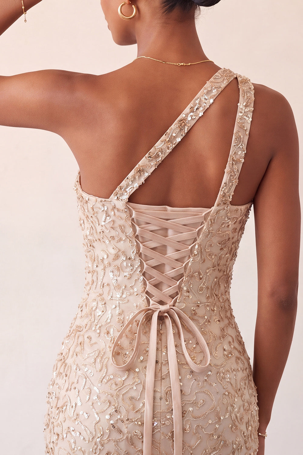 Sparkly Blush Sequin One Shoulder Short Tight Homcoming Dress