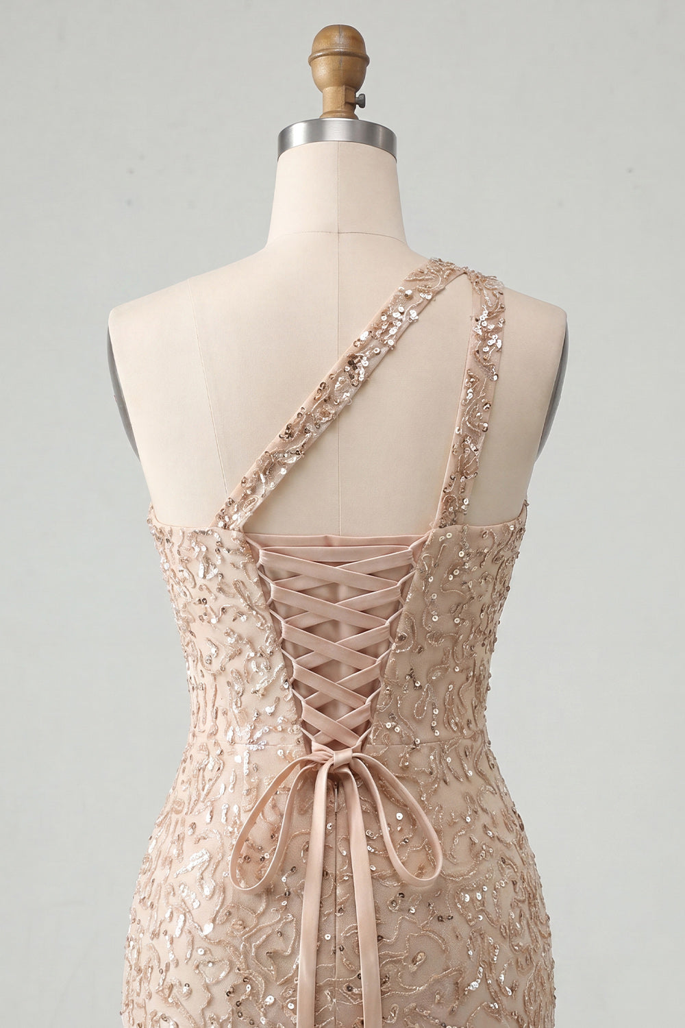 Sparkly Blush Sequin One Shoulder Short Tight Homcoming Dress